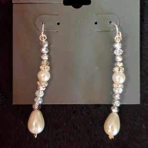 Dangle drop pearl crystal earrings
